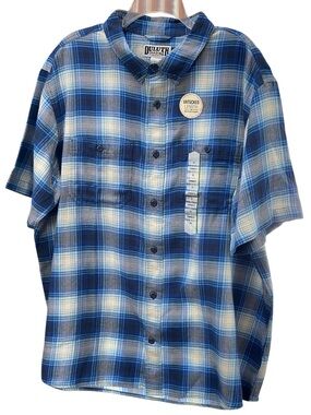 Duluth Blue White Plaid Flannel Untucked Short-Sleeve Button-Down Shirt Sz 2XL